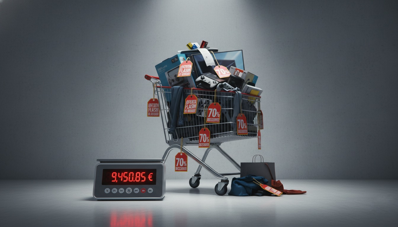 Carrito de la compra lleno de tecnología y descuentos del 70 % en Black Friday