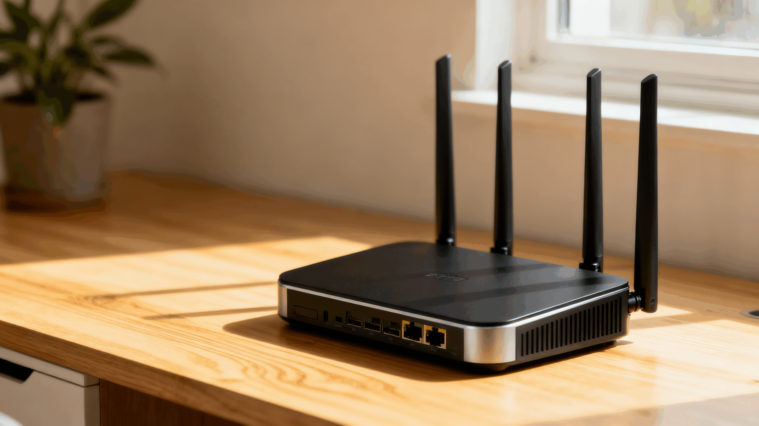 Foto de un router encima de una mesa