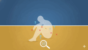 Ilustración de una silueta humana con signos de interrogación y cruces que representan síntomas sin diagnóstico claro