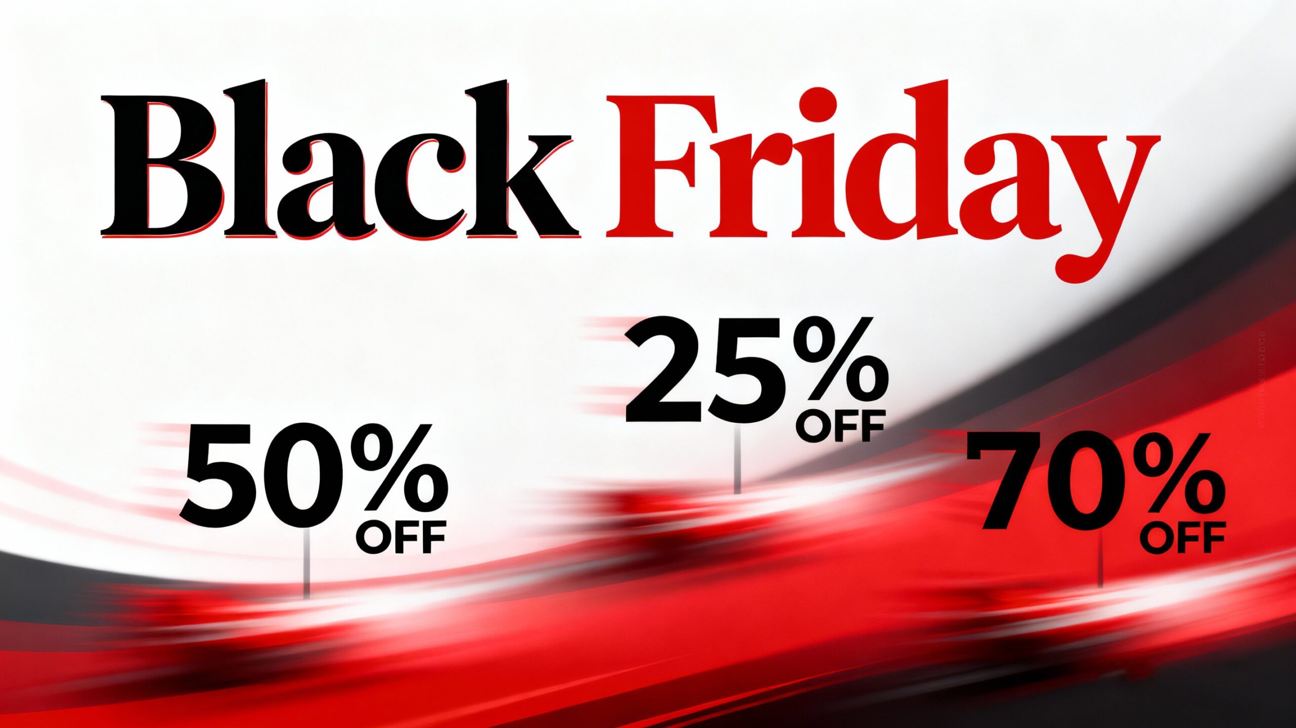 Letrero de Black Friday en colores negro y rojo con animación visual de precios subiendo y bajando