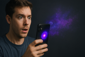 Sorprendido porque su móvil ve cosas que él no