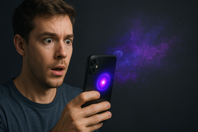 Sorprendido porque su móvil ve cosas que él no