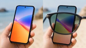 pantalla móvil con gafas polarizadas
