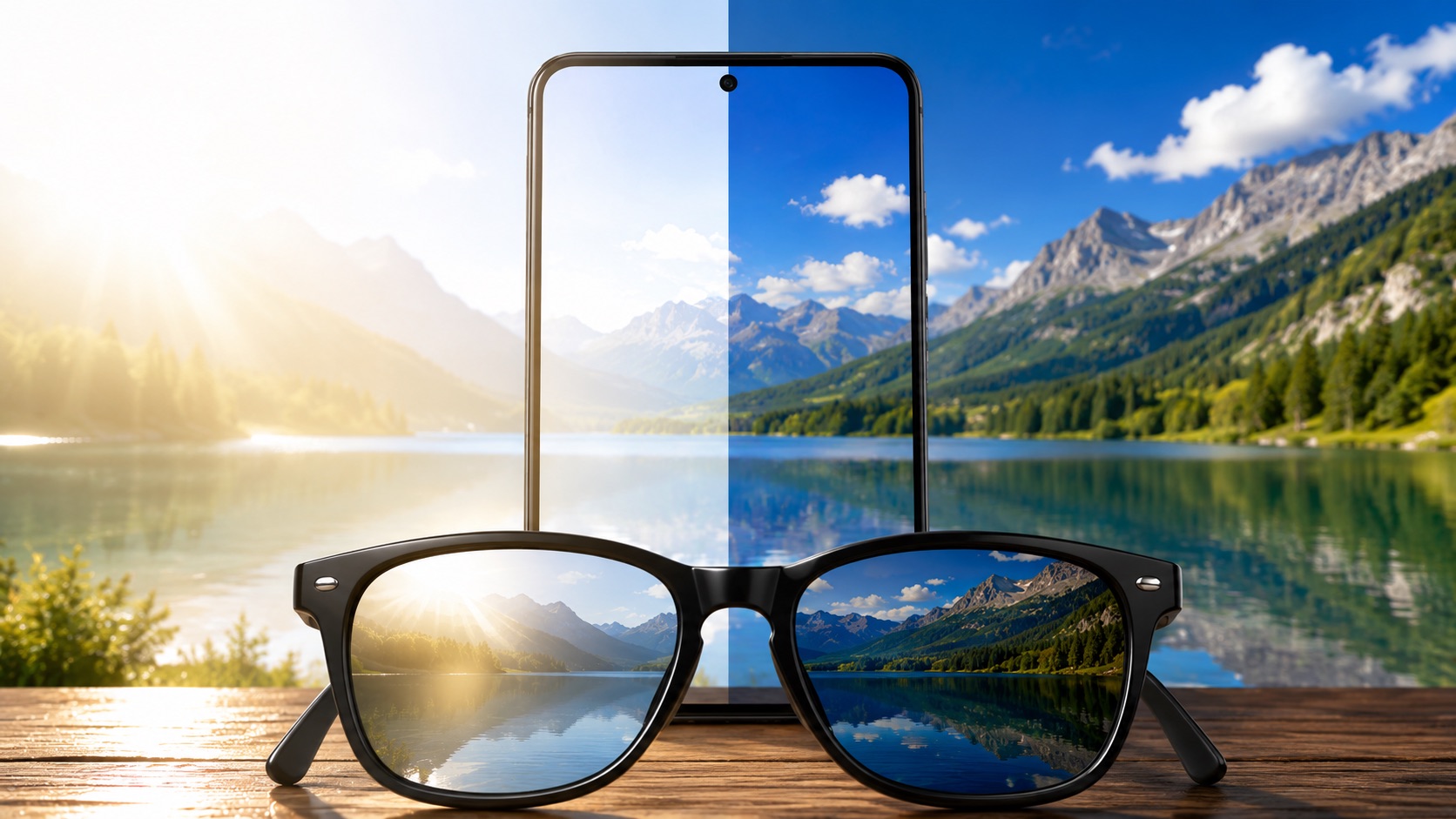 pantalla móvil con gafas polarizadas