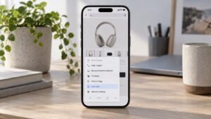iPhone con una página de producto abierta en Safari y el menú Notify Me para seguir cambios