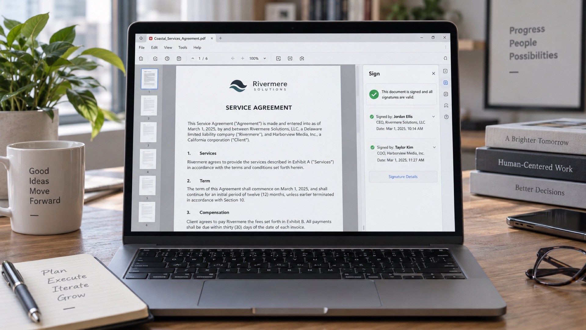 Panel de firmas de un PDF mostrando el estado de validación de un certificado