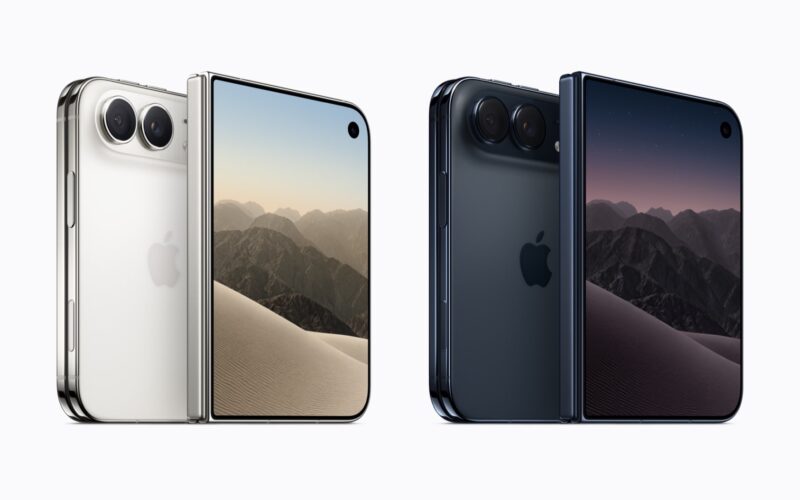 Imagen oficial del iPhone Duo en blanco estelar y cielo nocturno, visto por delante y por detrás.